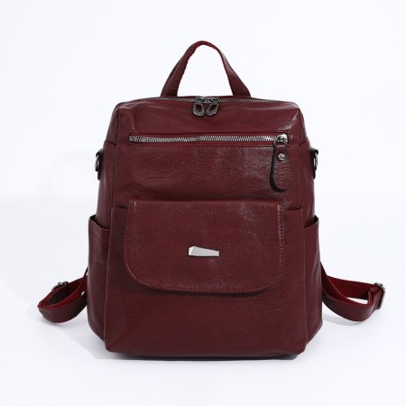 Women's backpack made of artificial leather with lightning, 2 pockets, burgundy color-2