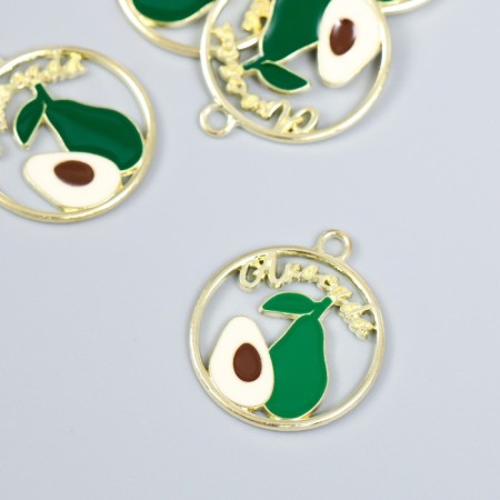 Decor for creativity metal, enamel "Avocado and half avocado in the circle" Gold 2.1x2.5 cm