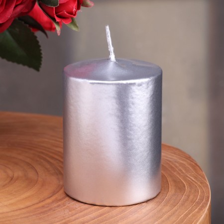 Candle - paraffin, varnished, silver metallic cylinder, 5.6 × 8 cm-3
