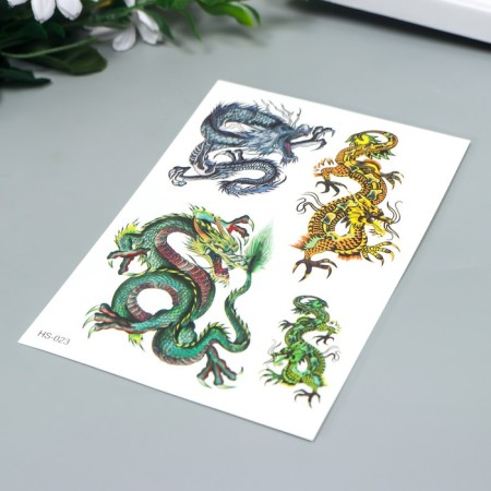 Tattoo on the body color with sparkles "Dragons" 14.8x10.5 cm-1