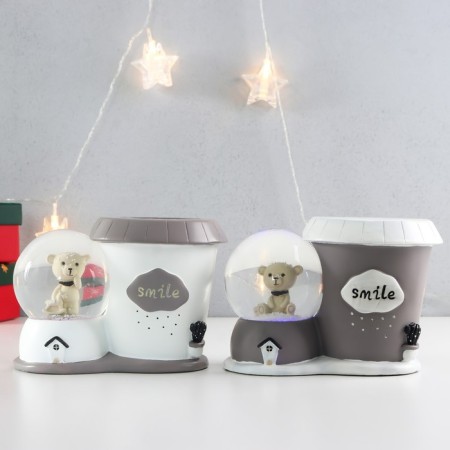 Souvenir Polystone Water Ball Light/For the hands "Bear and House" MIX 12x8x17 cm-1