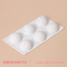 Konfinetta baking form “Figures. Hemisphere ”, silicone, 27.8 × 16.3 × 3.4 cm, 6 cells (D = 6.7 cm), white color