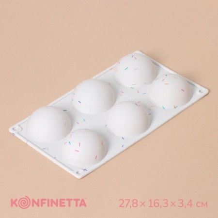 Konfinetta baking form “Figures. Hemisphere ”, silicone, 27.8 × 16.3 × 3.4 cm, 6 cells (D = 6.7 cm), white color