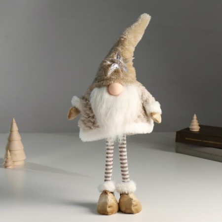 Interior doll "Santa Claus in a beige fur coat with a star on a cap" 19x12x45 cm
