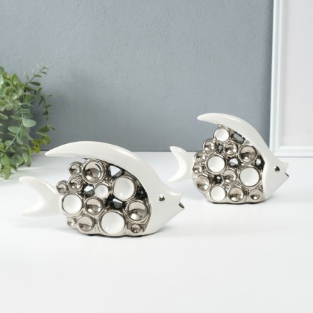 Souvenir ceramics "Two fish - bubbles" White with silver set 2 pcs 4.8x22x12 4.8x17.5x13 cm 10323