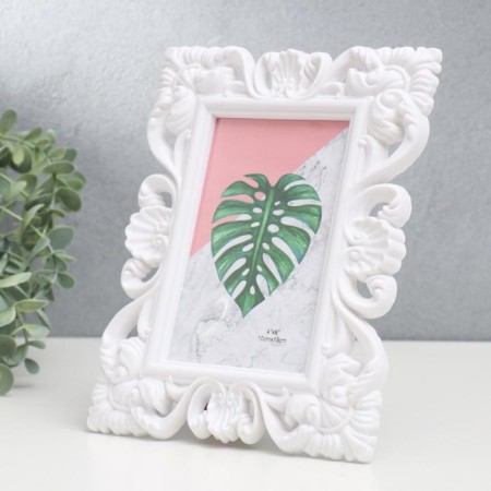 Photo frame plastic 10x15 cm "Plant ornament" white 21.5x16 cm-1