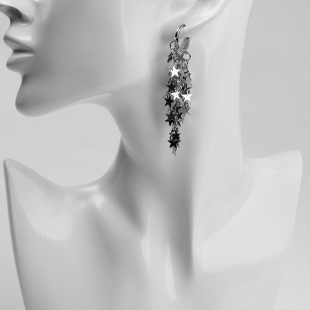 Earrings hanging "party" stars, silver color-2