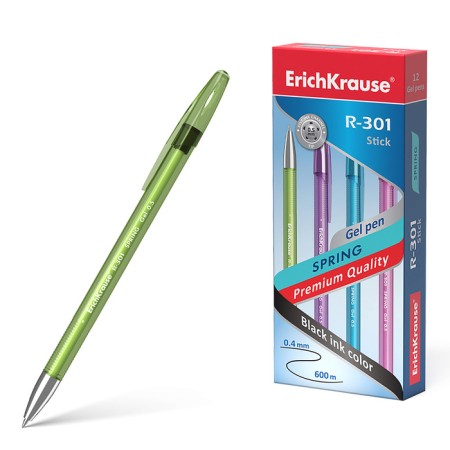 Gel pen Erichkrause R-301 Spring Gel Stick, black ink, node 0.5 mm, letter line 600 meters