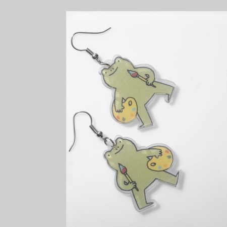Earrings "Frog", green color in silver-1