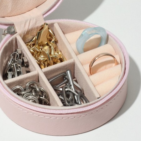 Organizer for storing jewelry "Casket Portable Circle", 9.8 × 9.8 × 4.5 cm, pink color-1