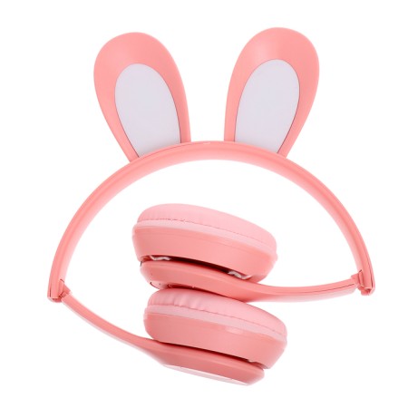 Headphones wireless "bunny", sound and light effects, folding, pink color-6
