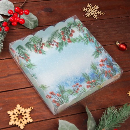 Cookie box, confectionery packaging, "bullfinch", 18 x 18 x 3 cm, new year-4