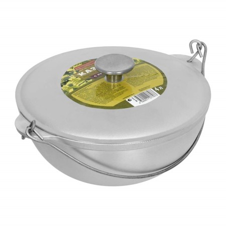 Kazan aluminum cast boyscout, with a lid and an arc, 4 l, Asian bowl, a flat bottom