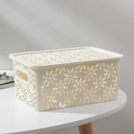 Storage basket with a lid "Chamomile", 3 l, 24 × 18 × 10.5 cm, ivory color