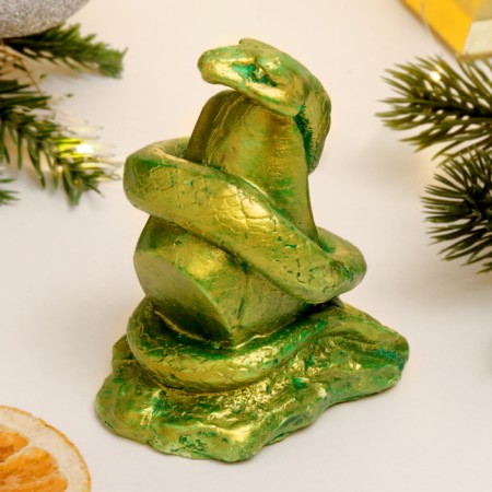 Figure "Snake on Stone" Green with gilding, 9x7x5cm-3