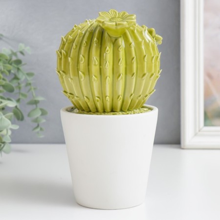 Souvenir Ceramics "Cactus blooming in a pot" Green 11x12x21 cm-1