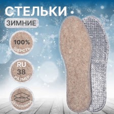 Стельки для обуви, утеплённые, двухслойные, фольгированные, окантовка, р-р RU 38 (р-р Пр-ля 40), 25 см, пара, цвет серый
