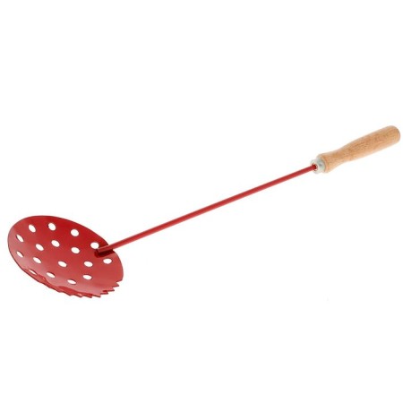 Ice scoop with a wooden handle, red color-1