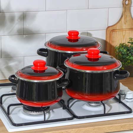 Set of pan "Carmen", 3 subjects: 2 l, 4 l, 5.5 l, induction, black and red color-3