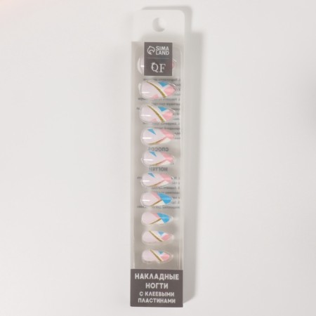 Patch nails, 12 pcs, with glue plates, almonds, multi -colored-3