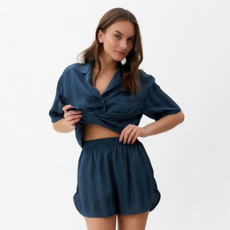 Female pajamas (shirt and shorts) KAFTAN SILK "strip" R.48-50, dark blue-4