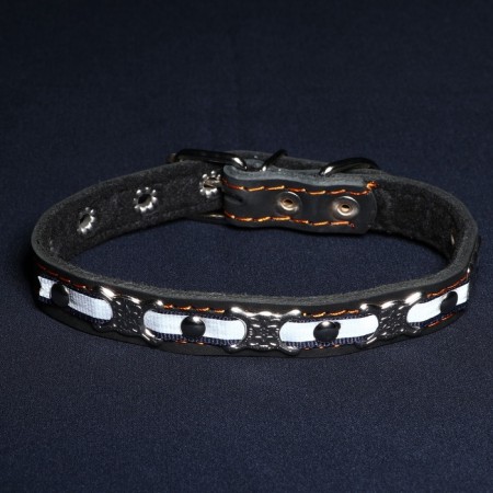 Collar of a leather reflective butterfly on a synthetic winterizer butterfly, 45 x 2 cm, Osh 25-35 cm, black-7