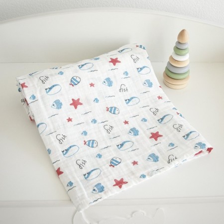 Muslim diaper, "stars and fish", size 120x120 cm-3
