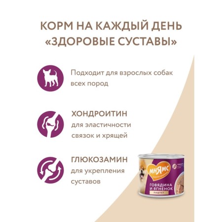 Wet food "Mnyams" "Healthy Joints" for dogs, beef and lamb, 200 g-6
