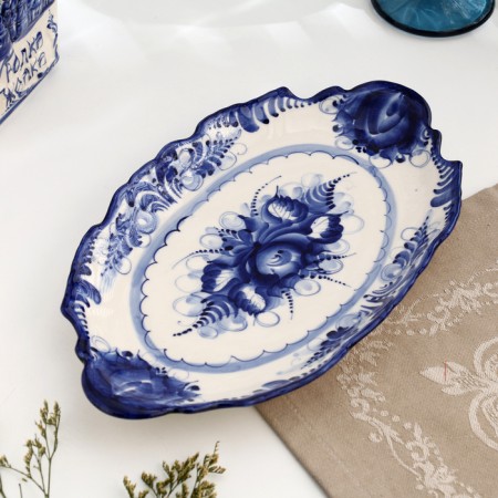 Dish for cutting "flower", gzhel, porcelain, 2.5x31 cm
