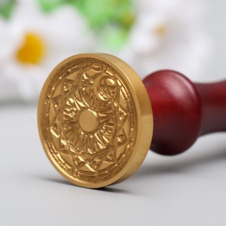 Printing for wax with a wooden handle "Sun and month - geometry" 9x2.5x2.5 cm-3