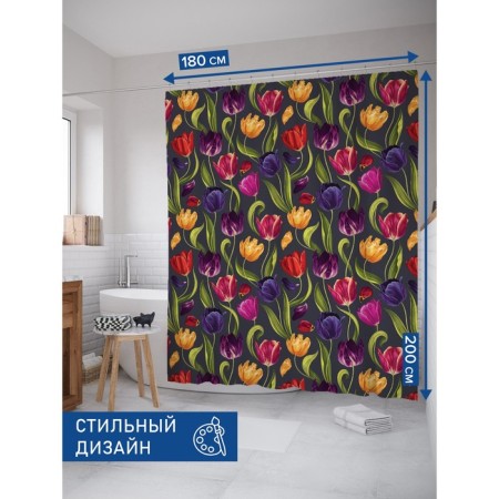 Photostore for the bathroom "Multi -colored tulips", Saten, size 180x200 cm-1
