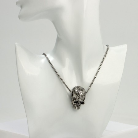Pendant "Skull" with a pattern, color black silver, 70 cm-3