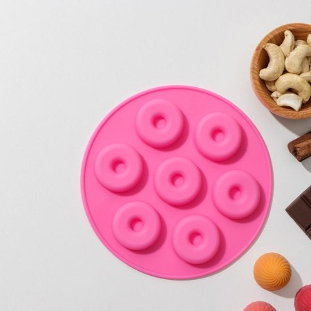 Form for jewelry of the share "Donuts", silicone, 15.5 × 1.3 cm, 7 cells, color mix-1