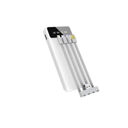 External BYZ W79, 10,000 mAh, Type-C, USB, 2 A, display, cable 4, display, white