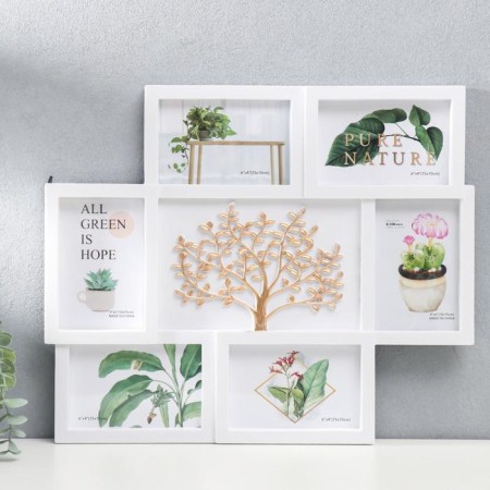 Photo frame plastic in 6 photos 10x15 cm "Golden tree" white 38x45 cm