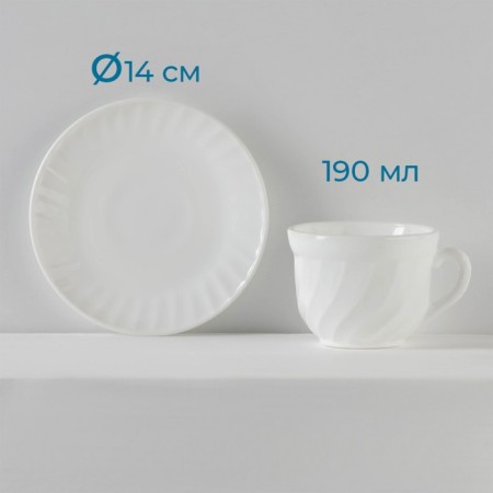 Service Tea Dauva "Diva", 12 items: 6 cups 190 ml, 6 saucers, glass ceramics-2