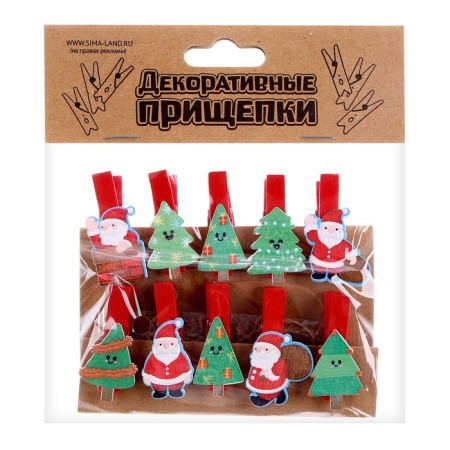 Set for photos and decor "New Year", in a set of clothespins 10 pcs., Rope - 100 cm-2