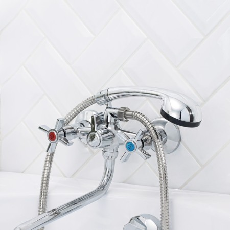 Bath mixer "RMS" SL118-140, two-wound, shower set, zinc, chrome-2