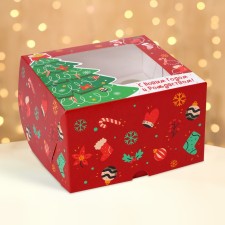 Box for 4 cupcake with the Festive spruce window, 16 x 16 x 10 cm