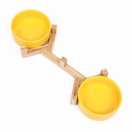 Double ceramic bowls on a stand of 2 x 450 ml 28.5 x 15.5 x 7 cm, yellow-4