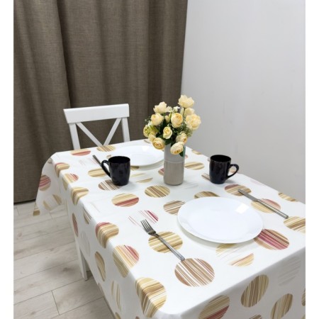 Milestock Meiwa Organdy 137 cm, roll 20 m, drawing "Beige circles"-1