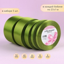A set of satin ribbons, 5 pcs, the size of the tapes: 6/10/20/40/50 mm × 23 ± 1 m, the color of the grass