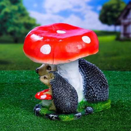 Garden figure "Mushroom with two hedgehogs" 26x30x30cm-2