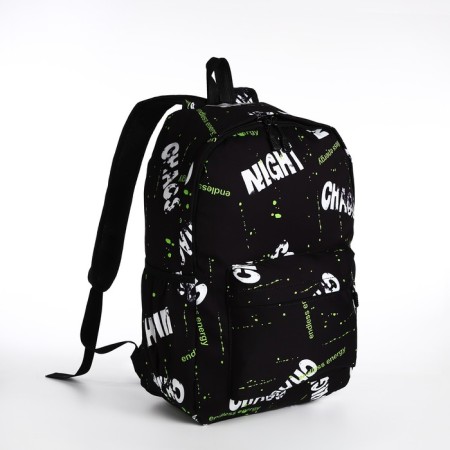 Young backpack from textiles on lightning, 3 pockets, black/light green color-2