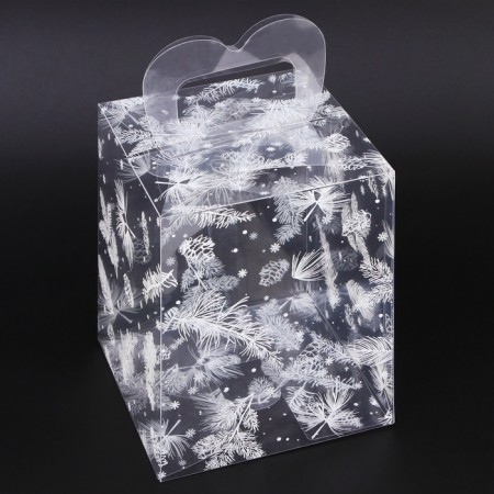 New Year. Box gift New Year folding PVC "New Year's branches" 12 x 12 x 15 cm.-1