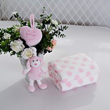 Baby plaid with a toy, size 90x120 cm, pink color
