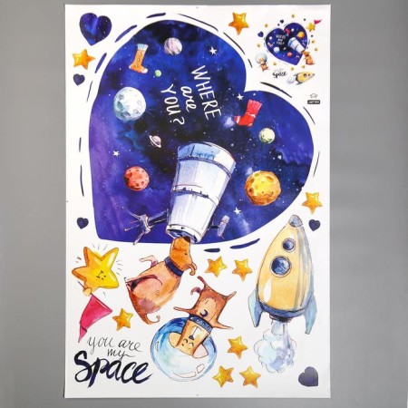 Interior plastic sticker "Poosiki in space" 60x90 cm-1
