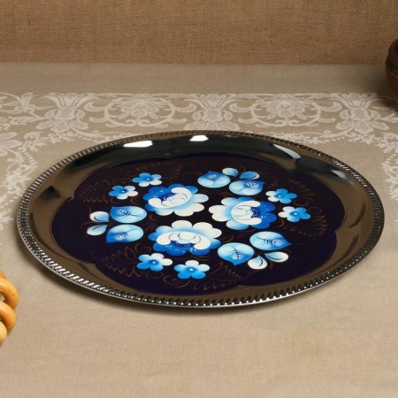 The set "Zhostovo on the blue", a glass, 3 objects, a samovar 3 l, a teapot 0.7 l, tray-19