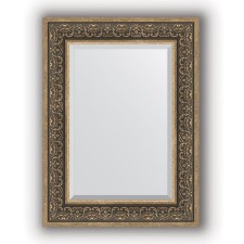 Mirror with fatset in the baguette frame - silver monogram 101 mm, 59 x 79 cm, evoForm