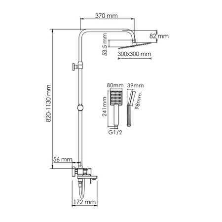 The shower system Wasserkraft a177.118.141.087.ch, tropical shower, shower, chrome-2